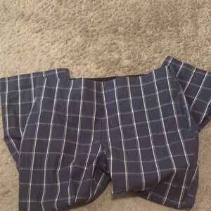 Navy Plaid Wide-Leg Trousers